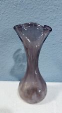 Vintage Lefton Art Glass Purple Amethyst Splatter 7.5” Bud Vase Ruffle Rim picture
