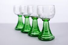 Vintage German Etched Glass Roemer Goblet with Green Beehive Stem Set Of 4 picture