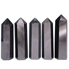 Wholesale Lot 1Lb Silver Obsidian Obelisk Tower Point Crystal Reiki Healing Gift picture