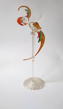 Colorful Spun Glass Parrot Bird on Perch Figurine Hand Blown Glass Bird picture