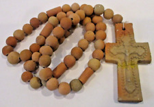 VINTAGE Handmade Rosary Terra Cotta Beads Carved Crucifix Christian Mexico LARGE picture