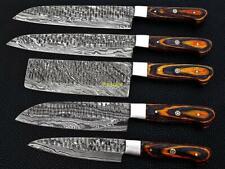 BEAUTIFULL CUSTOM HANDMADE 5 PIECES OF DAMASCUS STEEL KITCHEN CHEF SET WITH BAG picture