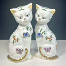 Vintage Andrea by Sadek Cat Figurines Porcelain Butterflies Gold Floral Set of 2 picture