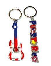 Puerto Rico Souvenir Keychain Set of 2 Guitar shaped and Letters Charm Design picture