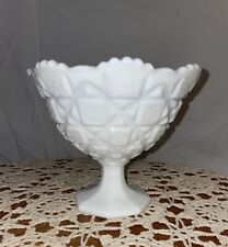 Milk Glass Compote Bowl Vintage Pressed Glass Heavy picture