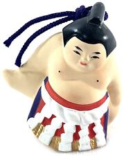 Japanese Clay Dorei Bell Ornament Sumo Wrestler Man 3” x 3
