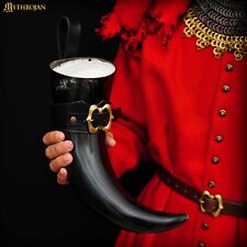600ML Viking Drinking Horn Mug with Black Leather Holder Medieval Beer Mead Ale picture