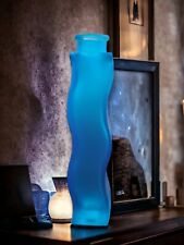 IKEA Skämt Frosted Glass Blue Wavy Bud Flower Vase Squiggle Wave Shape picture