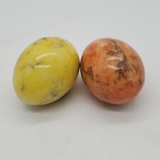 2 VINTAGE POLISHED ALABASTER MARBLE EGGS YELLOW & ORANGE picture