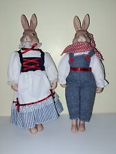 Country Barnyard Vintage Betsy & Billy Bunnies With Poreclain... picture