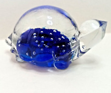 Vintage Paperweight Cobalt Blue TURTLE Blown Art Glass Figurine Collectible picture