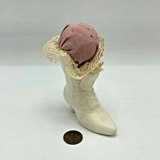 Victorian White Boot Pin Cushion Sewing Cottagecore Pink Satin Lace  picture