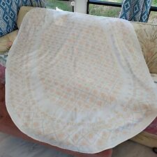 Vintage Oval 56 X 70 Pink White Metallic Gold Embroidered Floral Tablecloth picture