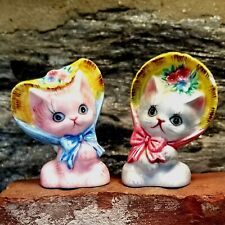 MCM PY Kitty Cats Easter Bonnets Salt Pepper Shakers Anthropomorphic VTG Ceramic picture