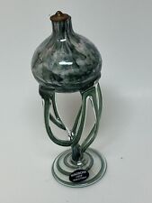 vintage hand blown Green art glass oil lamp macocha original poland 8 in Poland picture