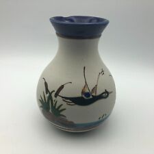 Vintage Mexican Tonala Bird Cattails Pottery Vase Artist Signed L8 picture