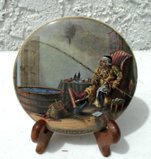 Antique, Victorian humor, PRATTWARE pot lid with wooden stand picture