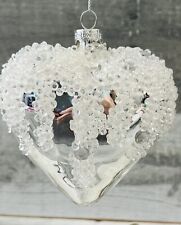 Silver Glass Heart Ornament With Faux Crystal Beads picture