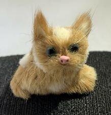 VINTAGE REAL FUR MINIATURE CAT FIGURINE (LIGHT BROWN(TAN) & WHITE) picture