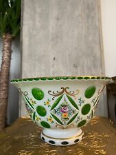 Hand painted antique bohemian white enamel overlay mose bowl  picture