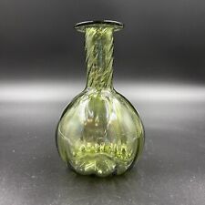 MCM Twisted Colonial Green Glass Bud Vase Straight Ribbed Bottom Twisted Neck picture