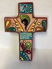 Vintage Beautiful Hand Painted Talavera Wall Cross 11 X 7.5 Mexico  picture