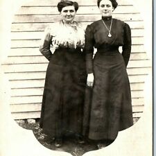 c1910s Two Cute Young Women Ladies Dresses RPPC Real Photo Postcard Border A36 picture