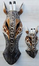Tribal African Giraffe  Jungle Carved Wood Wall Home Decor Set of 2 Safari picture