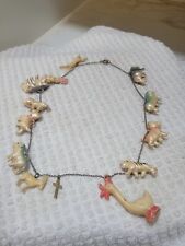 Vintage celluloid charms necklace Cracker Jack 1940s Very Rare Excellent Cond picture