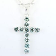 5.50 Ct Certified Ice Blue Diamond Cross 925 Silver Pendant, Unisex Gift. VIDEO picture