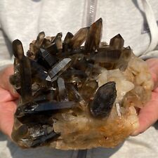 1290g Large Natural Black Smoky Quartz Crystal Cluster Rough Mineral Specimen picture