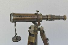 Antique Brass Marine Nautical Telescope Spy Maritime Wooden Tripod Stand Gift picture