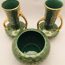 Pearl China Company Green 22 KT Gold Hand Decorated Planter Vase Set of 3 USA picture