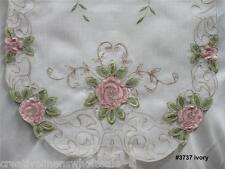 Spring Embroidered Pink Rose Floral Sheer Table Runner 15x35