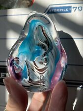 Vintage 2001 Soul Glass Pear Shaped Paperweight Blue Purple White Ocean Signed picture