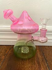 6” Premium Glass Water Pipe Neon Pink/Green Mushroom 14mm picture