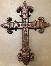 Large FLEUR DE LIS CROSS Antique Brown Patina Finish for wall mounting 9