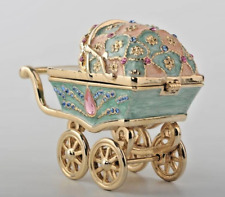 Keren Kopal Blue Baby Carriage Trinket  Box Decorated with Austrian Crystals picture