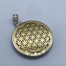 5g 925 STERLING SILVER COIN HOLDER GEOMETRIC CUTOUT FINE PENDANT TWO TONE picture