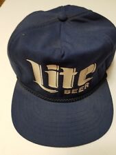 Miller Lite EAR FLAP Hat Baseball Cap Navy Blue Vintage NOS Adjustable Fuzzy picture