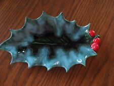 Vintage Ceramic Holly Leaf & Berries Dish Christmas 9.5