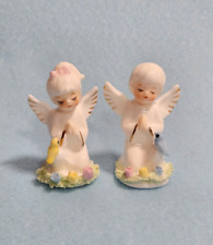 Vintage Napco Praying Boy & Girl Angel Miniature Figurines with Birds Flowers picture