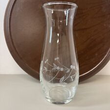Vintage Flower Etched Glass Vase Clear 1980s Pasabahce picture