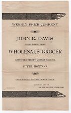 1893  John E. Davis Produce Wholesale Price List Butte, Montana picture