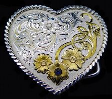 Western Cowgirl Heart Blue Stone Montana Silversmiths Belt Buckle picture