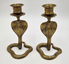 Vintage Brass King Cobra Snake Candle Stick Holders Set of Two picture