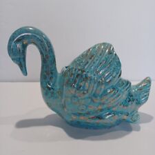 1940s PIONEER POTTERY USA AQUA AND GOLD SWAN PLANTER picture