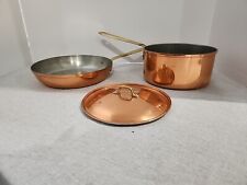 2 Vintage Tagus Copper Pan & Pot With Lid Brass Handles & Rivets Made Portugal picture