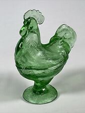 Vintage Westmoreland Green Glass Standing Rooster Pedestal Nest Candy Dish Jar picture