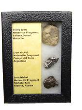 Meteorite Collection Lot Three Different Types Labeled With Display Box picture